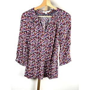 Boden Multicolor 3/4 Sleeve Notch Collar Top w/ Mod Design EUC Size US 2 UK 6